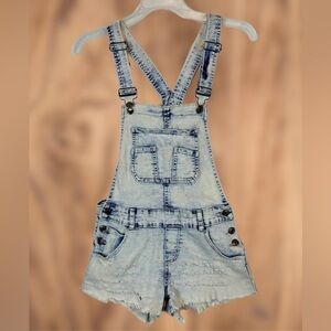 Women’s Small Distressed Cut Off Jeans Shorts Overalls
